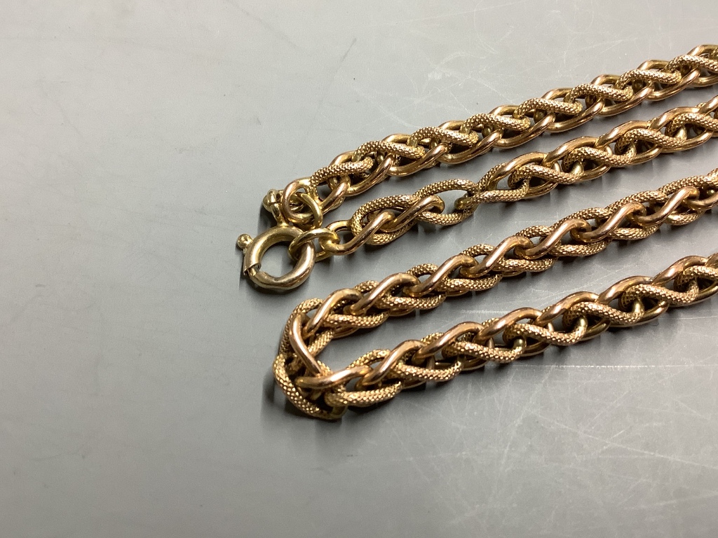 A 9ct two-colour textured and plain chain link necklace, 20.5g